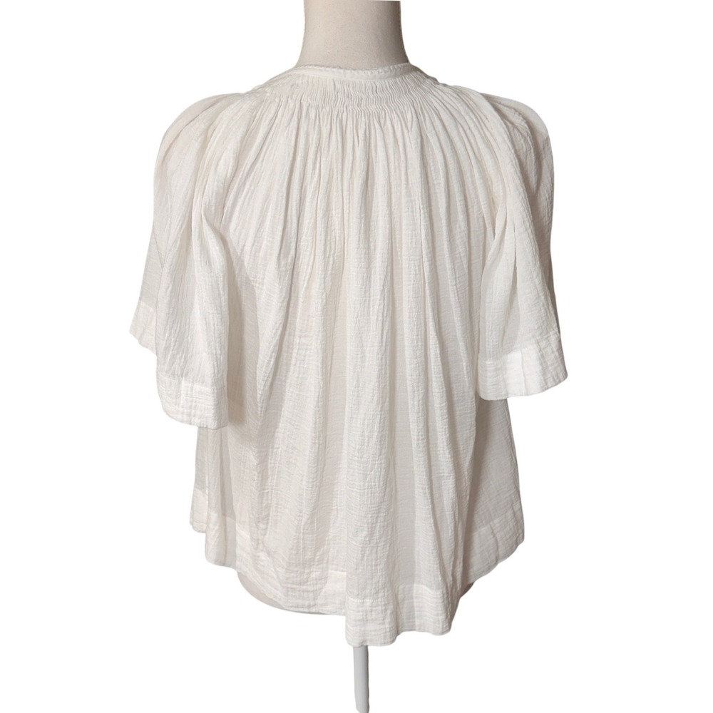 Vince White Cotton Gauze Peasant Blouse Tassel Tie V-Neck Smocked Top XS Boho - Picture 5 of 13